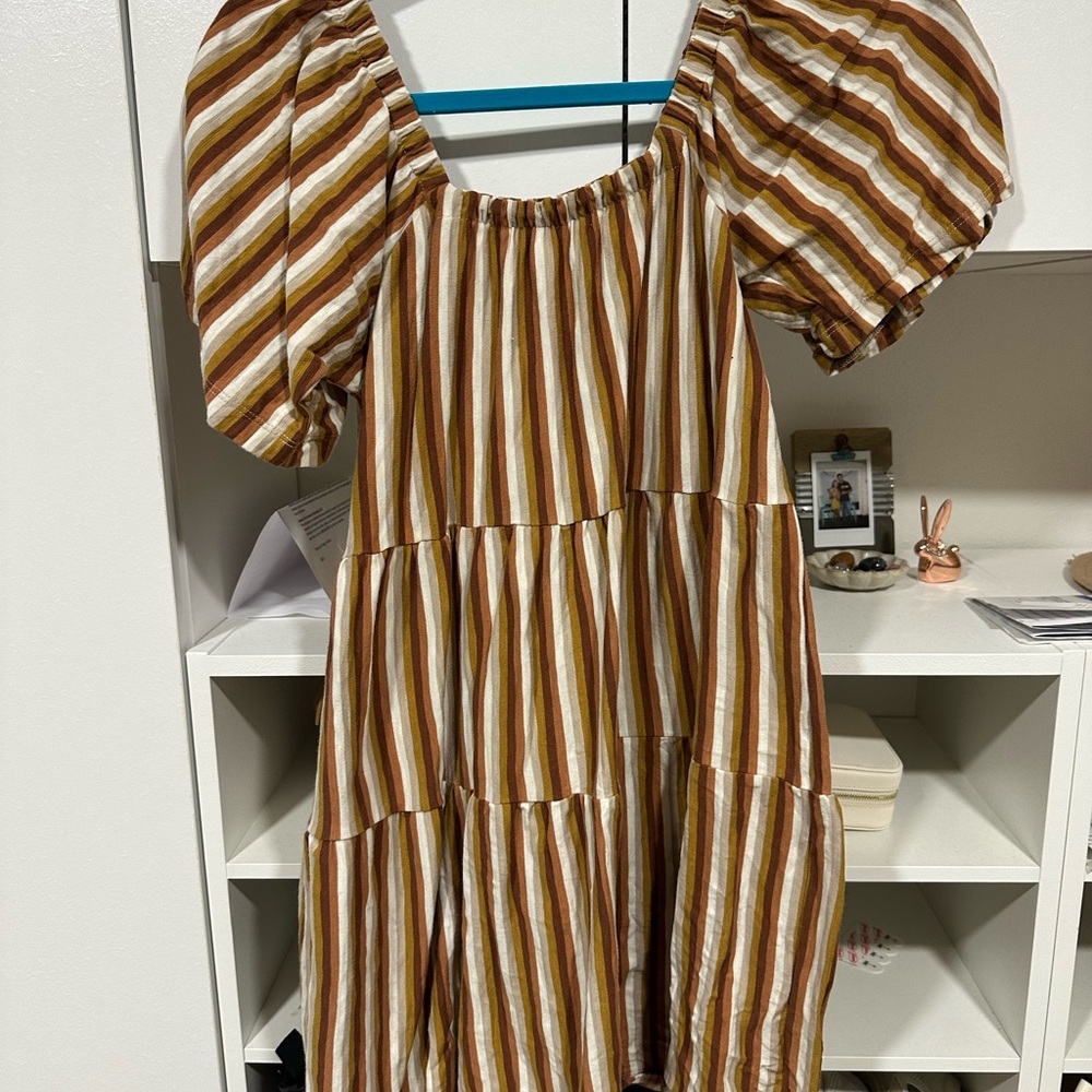Rylee + Cru Brown and White Striped Dress